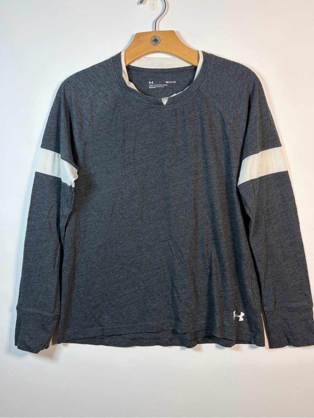 Under Armour Charcoal Long Sleeve Tee with White Sleeve Bands